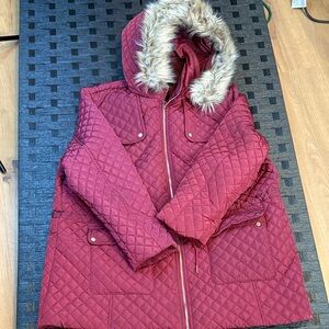 Quilted burgundy Ashley Stewart size 22/24 (2x-3x ) Jacket with Faux Fur Hood